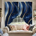 thumbnail image 6 of Swag Curtains Valances for Windows, Dark Blue Abstract Marble Texture Short Kitchen Window Curtains Over Sink, Gold Fluid Art Lines Cafe Curtains Panel Set Of 2,Rod Pocket, 36 Inches Length, 6 of 8