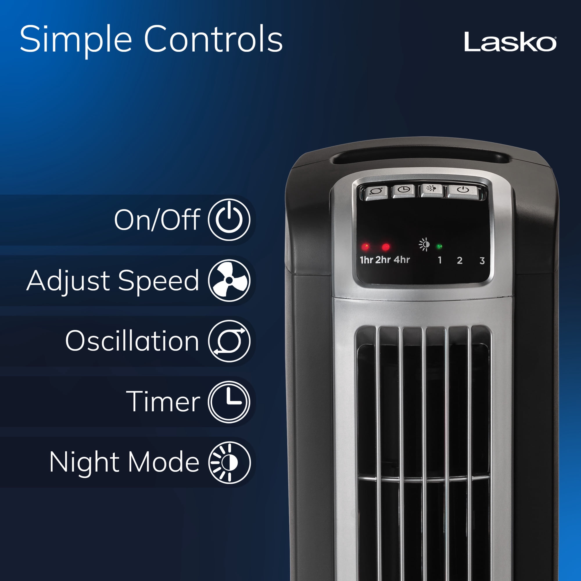 Lasko 36" 3-Speed Oscillating Tower Fan with Night Mode and Remote Control, Black, T36205