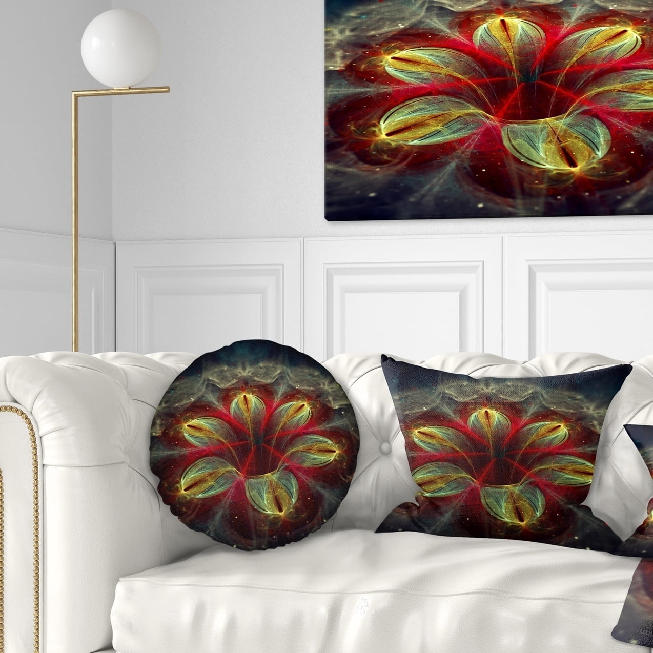 Designart Red Golden Colorful Fractal Design - Floral Throw Pillow - 12x20