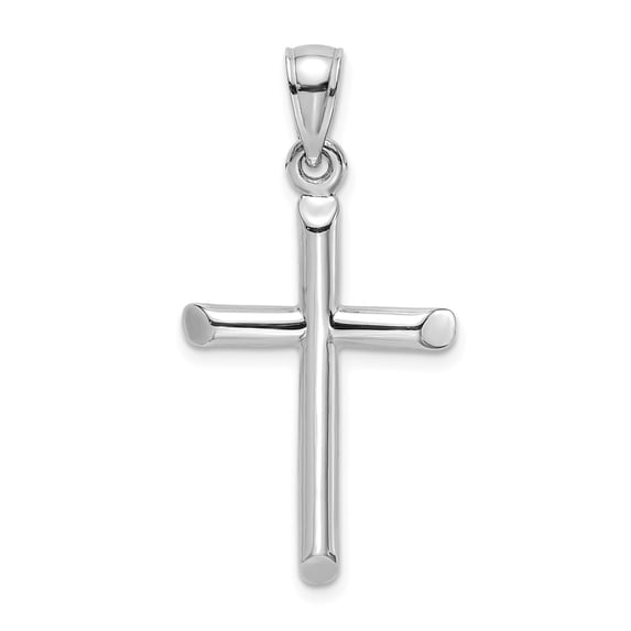 FB Jewels 14K White Gold Cylinder Cross High Polish and Angled Tips Pendant