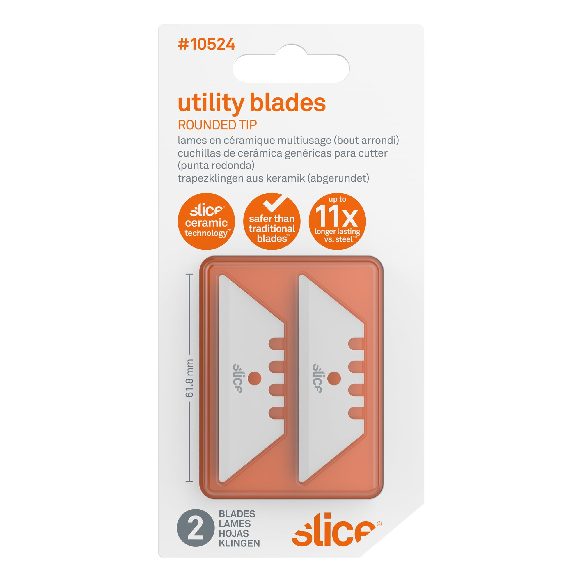 Slice 10524 Replacement Utility Blades - Rounded Tip - Finger-Friendly, Micro Ceramic Safety Blade | Never Rusts - Pack of 2