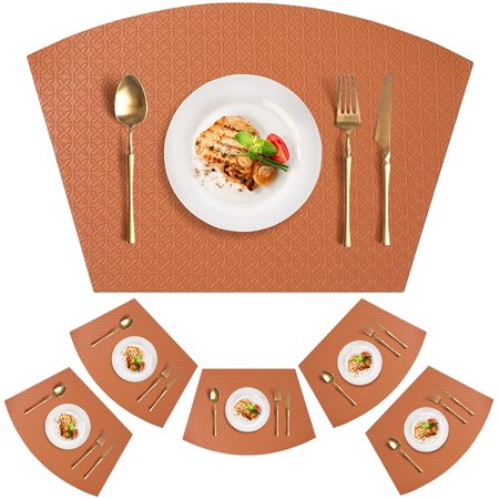 

Faux Leather Wedge Placemats Set of 6 Embossing Heat Resistant Vinyl Place Mats for Round Table Aqua Blue