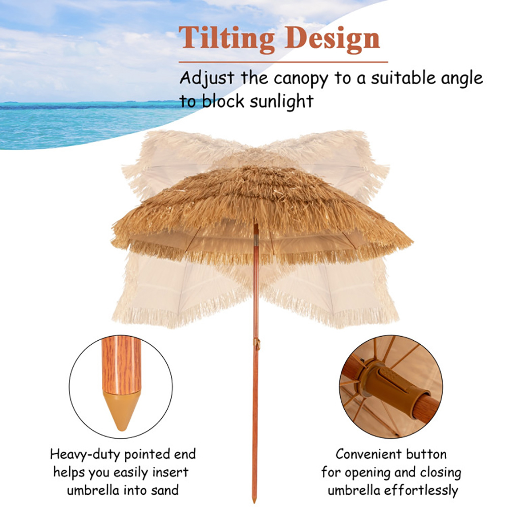 Resenkos 6.5 Feet Portable Thatched Tiki Beach Umbrella with Adjustable Tilt, Patio Offset Umbrella with Easy Tilt Adjustment, Outdoor Hanging Umbrella, Sunshade Umbrella Canopy