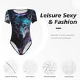 thumbnail image 5 of Haiem Purple Sky Wolf Women's Crew Neck Short Sleeve Bodysuit Tops Stretchy Slim Basic-X-Large, 5 of 8