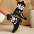 thumbnail image 4 of Pandaie Cowboy Cowgirl Boots Womens Leather Motorcycle Riding Western Booties Buckle Chunky Low Heel Mid Calf Boot White 9, 4 of 7