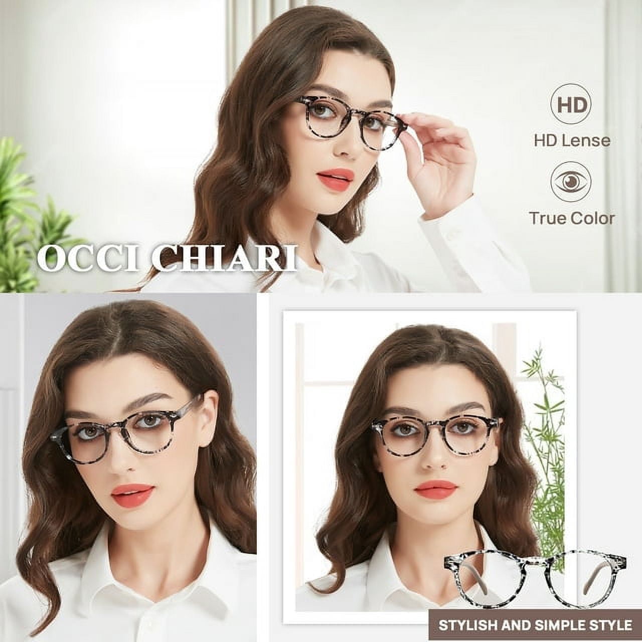 OCCI CHIARI Lightweight Designer Acetate Frame Stylish Reading Glasses for Women with Acrylic Clear Lens (Black,3.0)