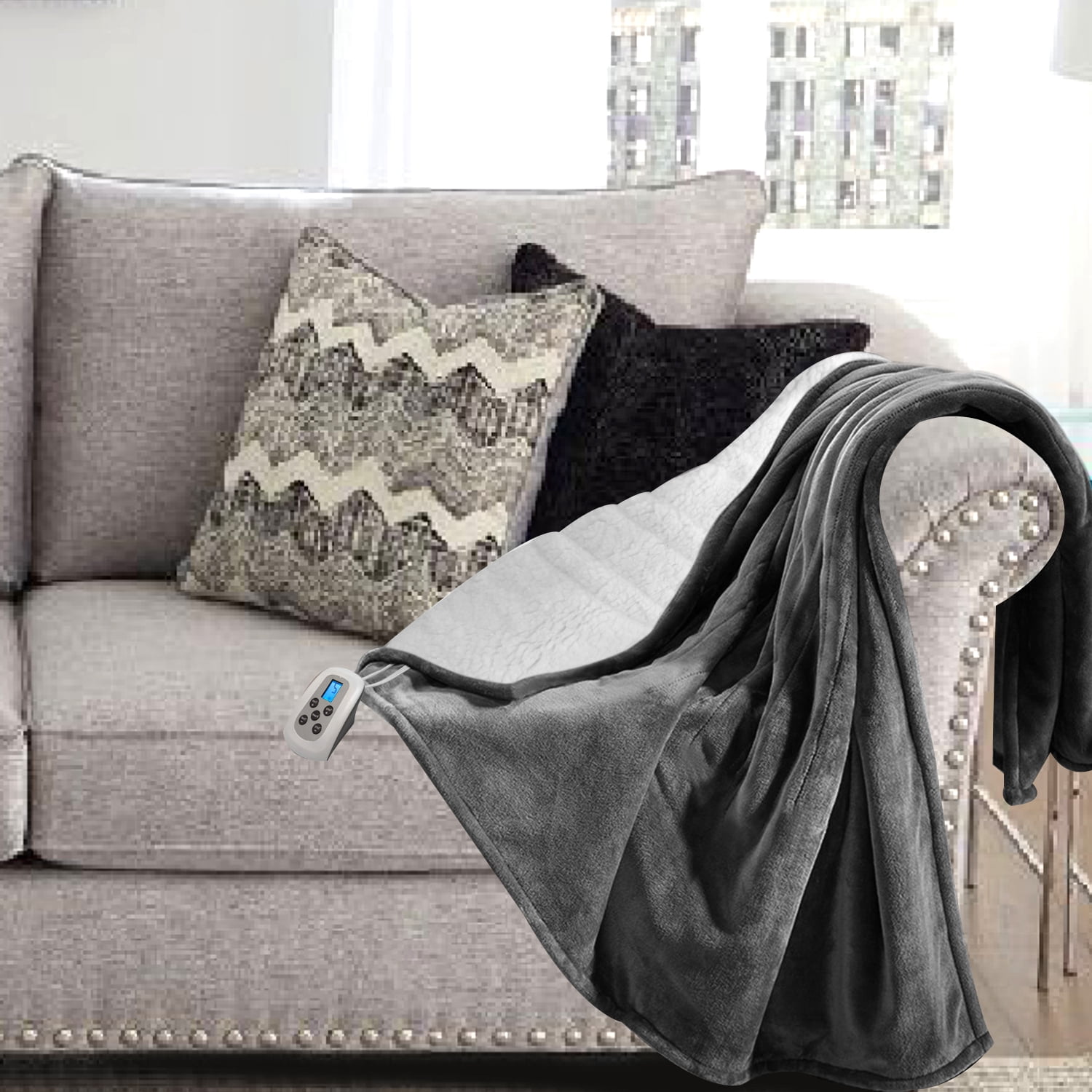 Marquess Gray Polyester Electric Blanket, Twin
