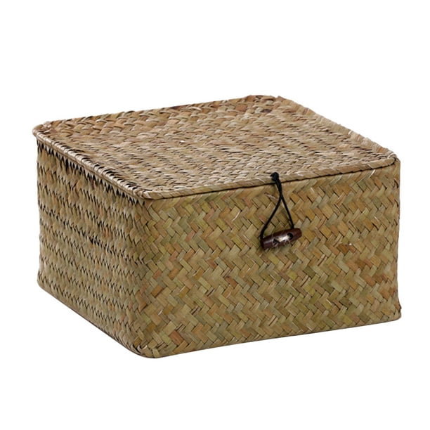 Puraten Square Storage Basket Handmade Woven Seagrass Straw Box Rattan With Lid Multipurpose Walmart Com Walmart Com