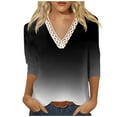 thumbnail image 1 of Pompotops T-shirt Imprimé Loose Mode Femme Manches 3/4 Chemisier Dentelle Col Rond Manches Décontractées, 1 of 5