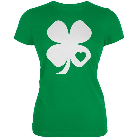 St. Patrick's Day Shamrock Heart Irish Green Juniors Soft T-Shirt - Large