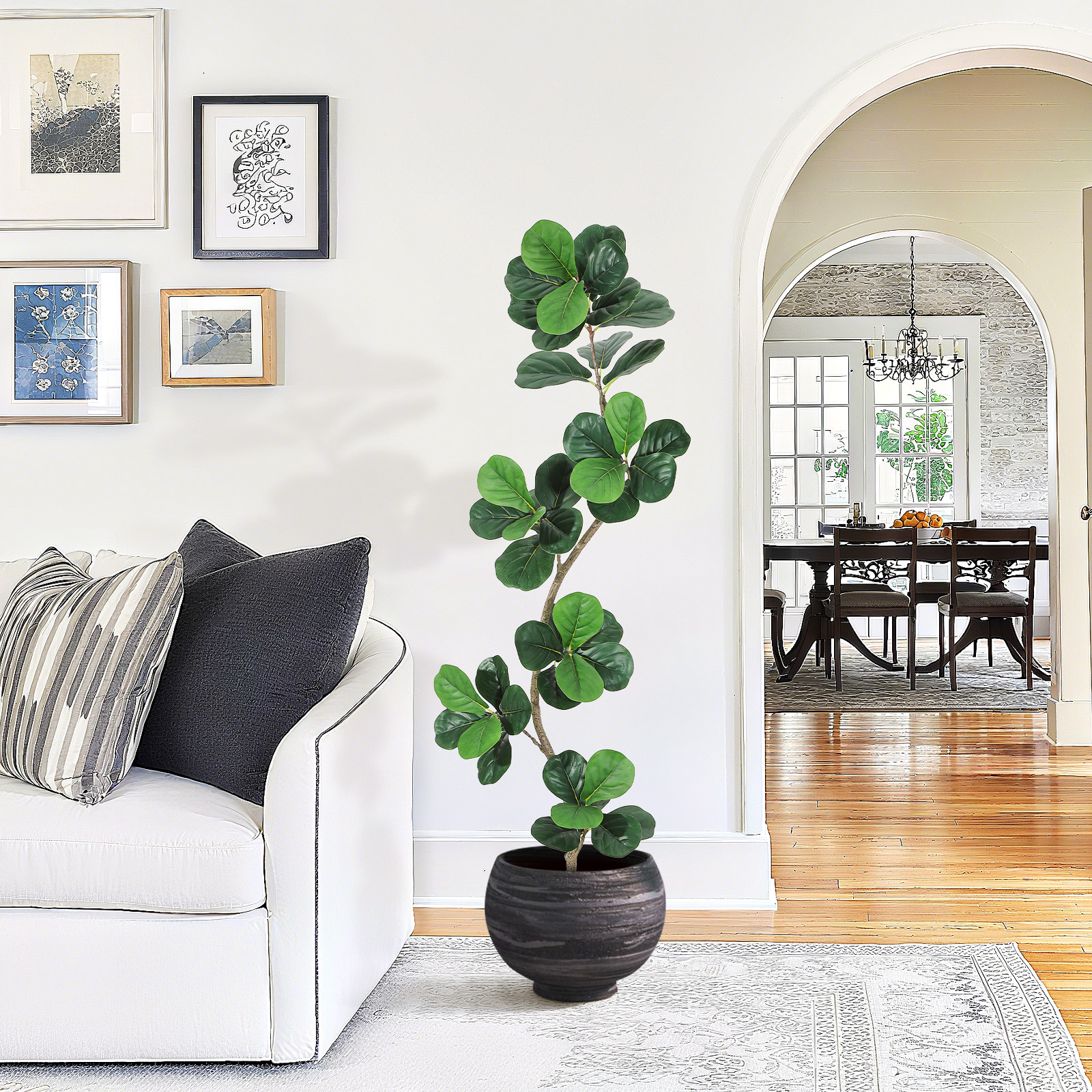 Accreate 6ft Artificial Fiddle Leaf Fig Tree in White Modern Planter, Artificial Plants Indoor with Realistic Moss, Faux Trees Floor for Living Dining Room Bedroom, Housewarming Gift