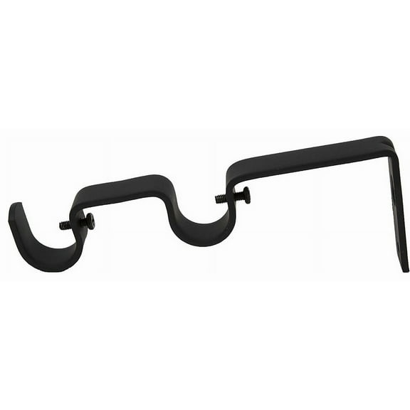 Urbanest Double Curtain Rod Bracket – Non-Adjustable Wall Mount Drapery Hardware for 3/4" and 5/8" Curtain Rods, Heavy-Duty Metal, Black