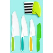 5 Pcs Kids Knife Set, Kids Safe Cooking Knives, Nylon Kids Kitchen Knife with Crinkle Cutter, Serrated Edges Plastic Toddler Knife Kids Knives for Real Cooking & Cutting Fruit, Bread, Lettuce, Type 1