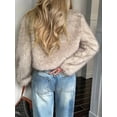 thumbnail image 6 of Women'S Cropped Faux Fur Jacket Long Sleeve Open Front Cardigan Casual Puffy Parka Hairy Short Coat Apricot L, 6 of 7