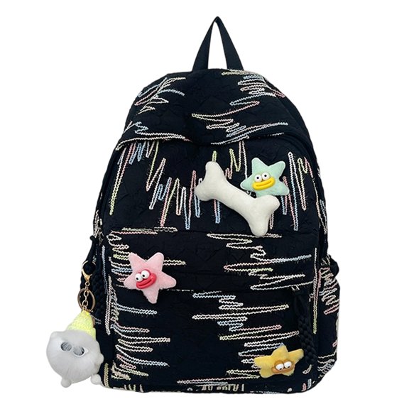 Cute Kawaii Backpack, School Bag with Pastel Pattern and Plush Charms, Lightweight Bookbag for Teens, College and Daily Use