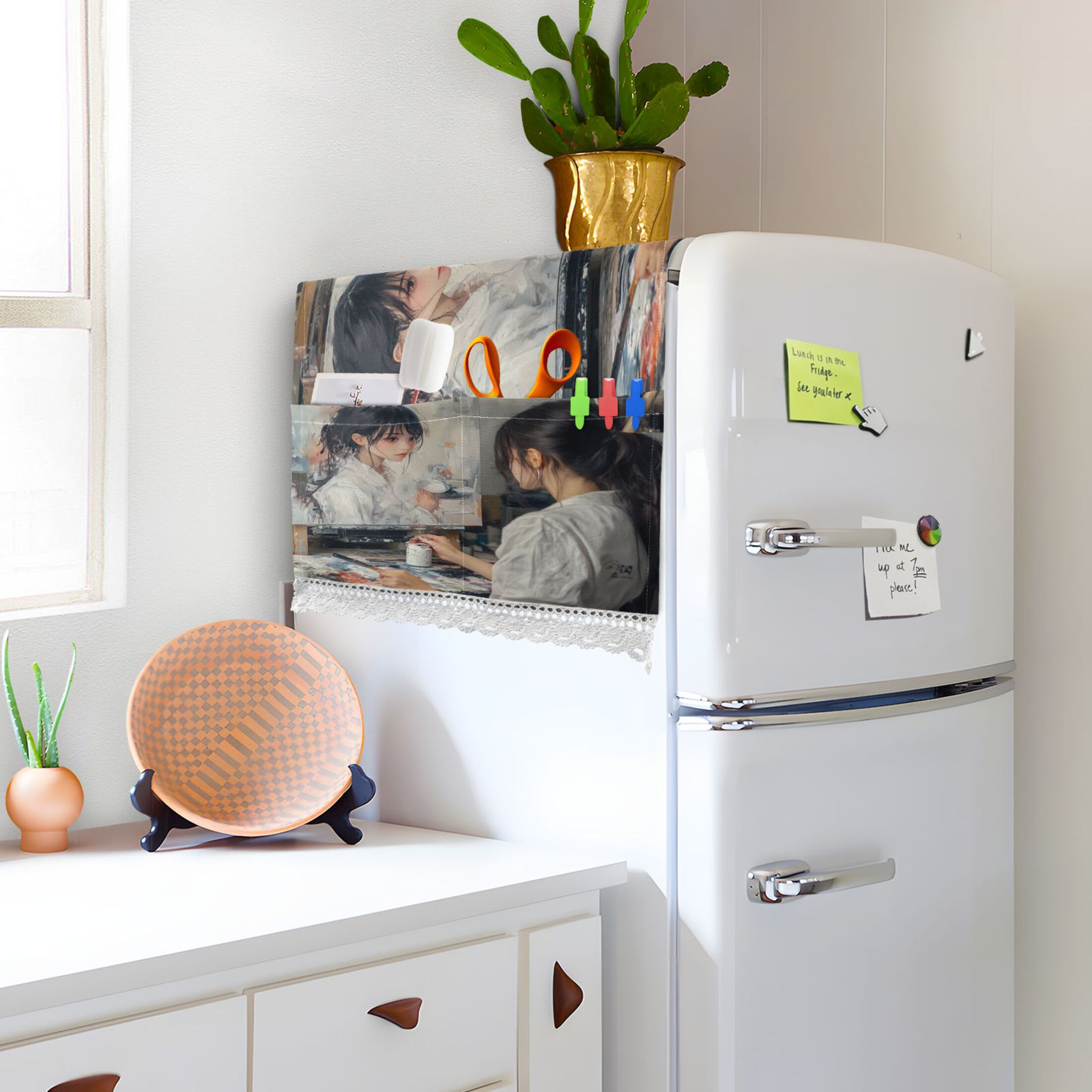 The Girl Who PaintsWasher and Dryer Covers Dust-Proof and Oil Resistant Fridge Cover with 4 Storage Pockets Washing Machine Top Cover for Laundry Kitchen Home 51.2 x 22 In