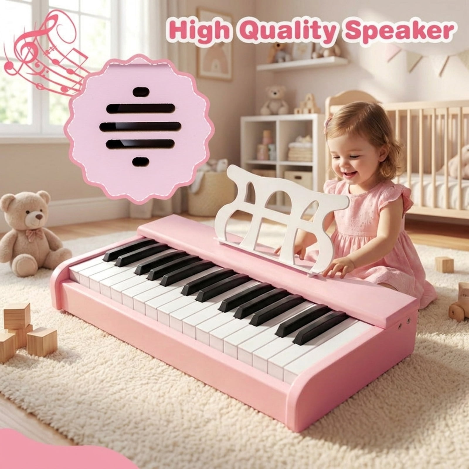 Redsmile 30-Key Kids Piano Keyboard with Music Stand and ASTM-Certified Design for Toddlers and Beginners, Pink