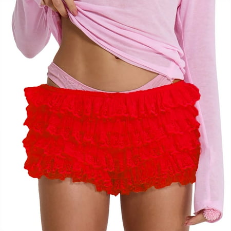 Bloomers for Women! Audhol Ladies Lolita Cute Ruffles Similar To Skirts Ruffle Shorts Red XL
