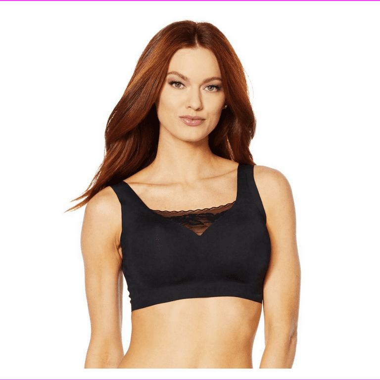 Rhonda Shear Soft Body Bra with Lace Inset in Black, Large (656417