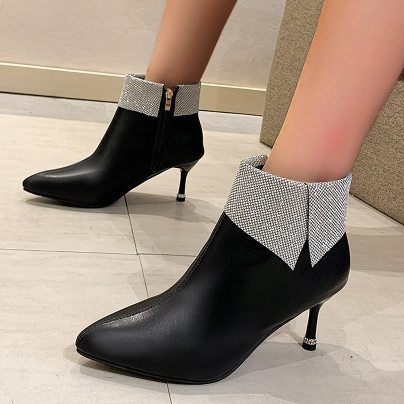 Details about   Winter Warm Women's Stylish Pointed Toes High Heels Bow Tie PU Ankle Boots 