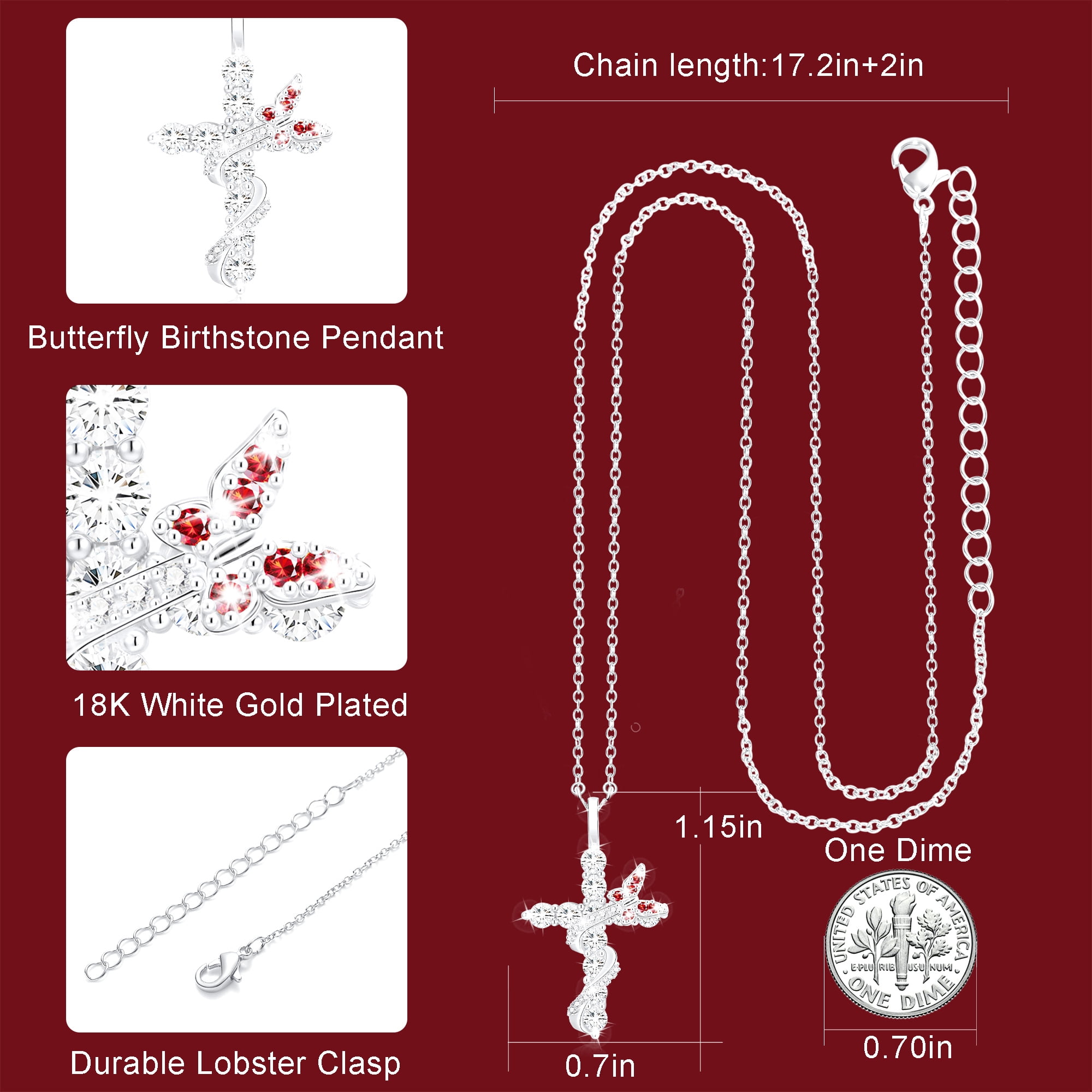 APSVO S925 Sterling Silver Plated Butterfly Cross Necklaces for Women Girls March Birthstone Necklace with Blue Aquamarine Birthday First Communion Mothers Day Jewelry Gifts Teen Her Mom Kids
