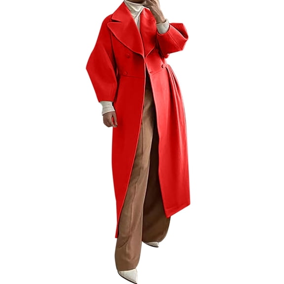 2022 Women Winter Solid Warm Long Coat Lapel Wool Outwear Plus Size Jacket Thicken Business Trendy Overcoat