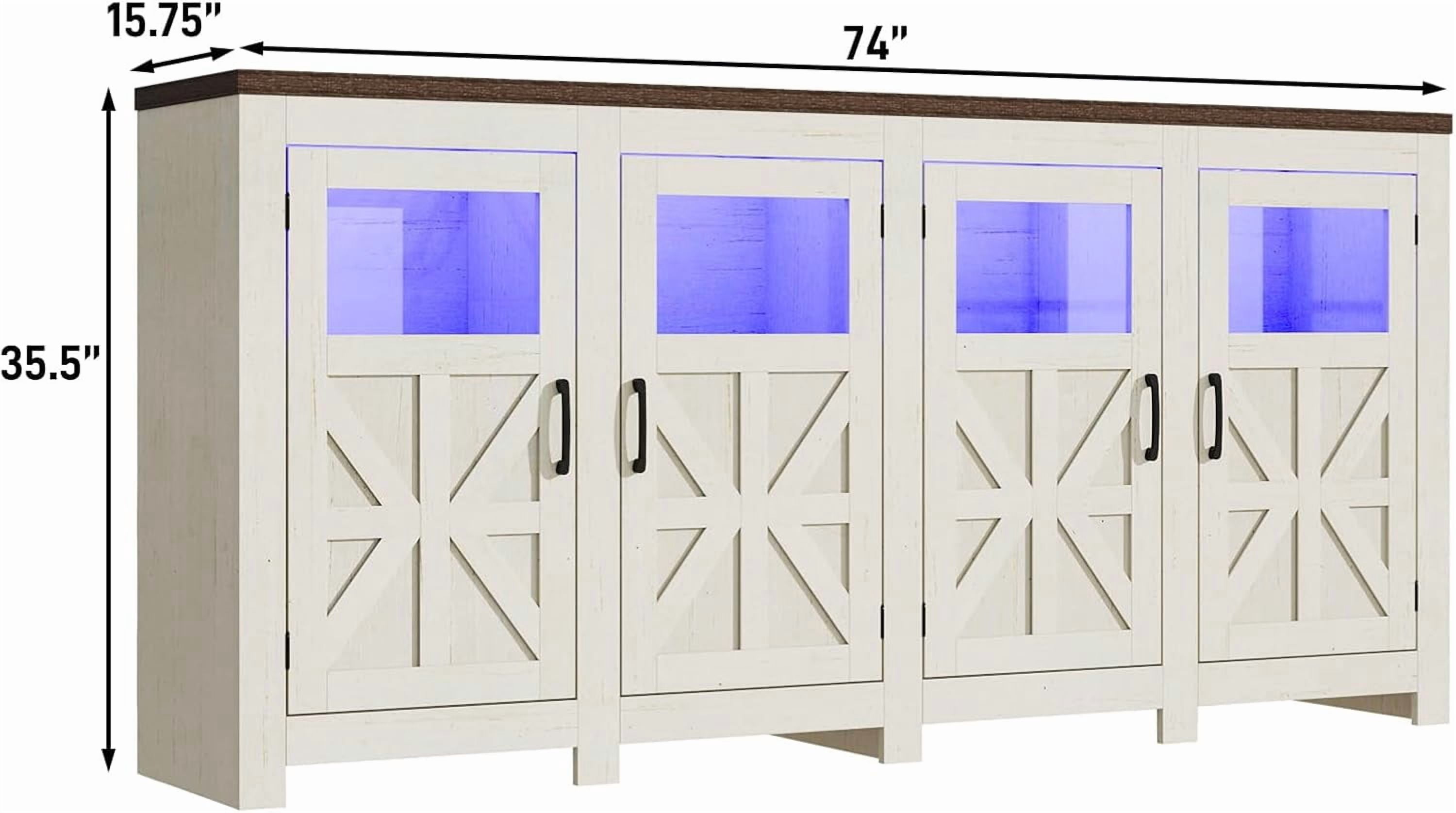 ChVans LED Farmhouse TV stand for up to 85" TVs with Power Outlet, 74" Large Entertainment Center Console Table, 33.5" Tall Rustic Media Console w/Storage Shelves for Living Room