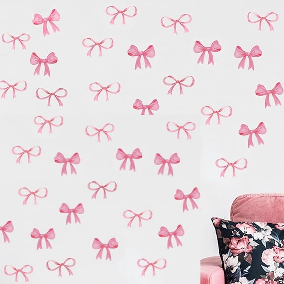 Pink Bow Wall Stickers Decals Art Decor for Bedroom 4 Sheet 7.9 × 11.8 Inch