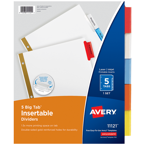 5 Separadores Carpeta Insertable C/pestañas Avery 11121 Multicolor Traslucido Papeleria Oficina Escuela