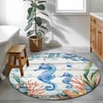 thumbnail image 3 of Round Rugs 3Ft, Seahorse Coastal Round Area Rug Washable Indoor Throw Carpet, Summer Nautical Starfish Coral Grey Wooden Small Non Slip Circle Rug for Bedroom Living Room Home Decor Aesthetic, 3 of 8