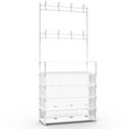 thumbnail image 4 of White Entryway Hall Tree: Coat Rack & Shoe Rack Combo w/ 8 Hooks, 5-Tier Shelves - Freestanding Organizer for Entryway, Bedroom. Dustproof Design., 4 of 6