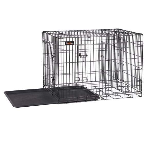 Feandrea Cage pour Chien, Chenil Pliable de 48 Pouces avec 2 Portes, Panneau Séparateur Ajustable, Plateau Amovible, Cage pour Chien en Métal, TTG, Noir