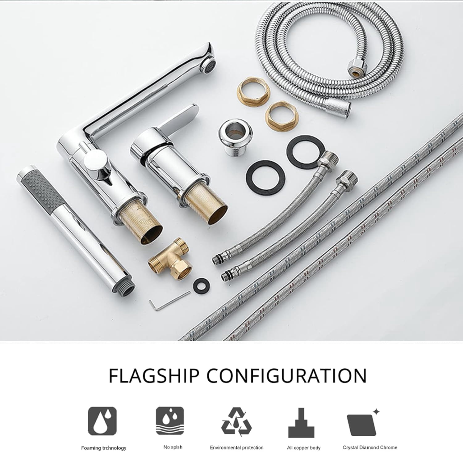 Waterfall Bathtub Faucet Roman Tub Filler, Contemporary Bathroom Widespread Long Spout Faucet with Handheld Shower, Single Handle 3 Hole Deck Mount