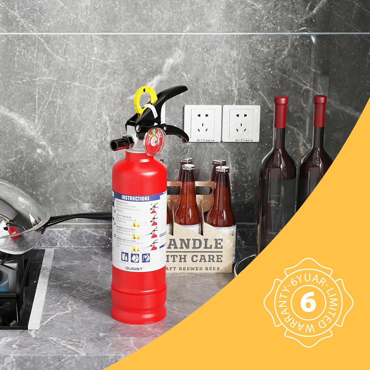 Ougist ABC Dry Chemical Fire Extinguisher 2.5 lb, 1-A:10-B:c Rated with Wall Mount Bracket & Quick-Release Handle, Used for Kitchen Car Boat Vehicle