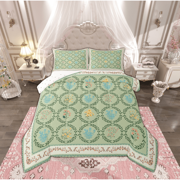 Manfei Female Cartoon Flower Bedding Comforter Set, Vintage French Floral Twin Comforter Sets, Rustic Farmhouse Reversible Bedding Set, Breathable Home Decor, 2 Pieces