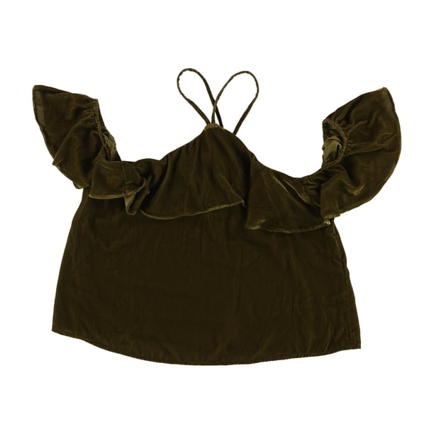 Aeropostale Blusa de terciopelo con hombros descubiertos para mujer, verde, pequeña
