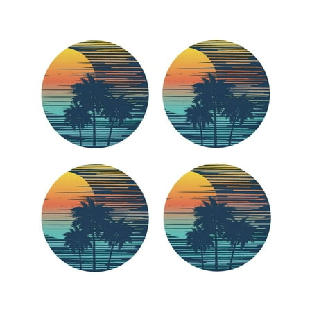 

Fuzoiu Palm Trees Print Leather Coasters Set Drink Coasters Set of 4 for Tabletop Protection Durable PVC Coasters Home Décor and Housewarming Gift-Round Shape