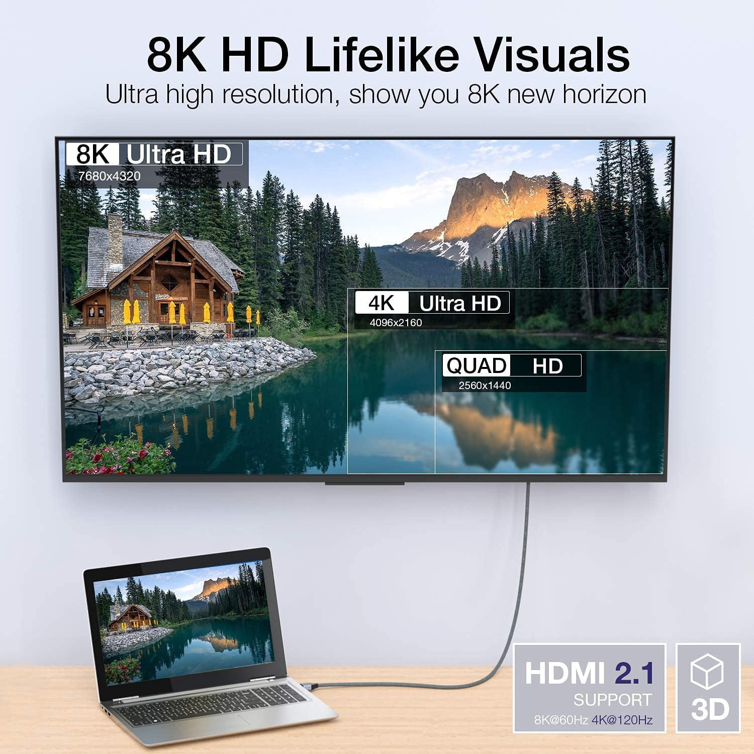 Computer HDR HDMI 2.1 Cable 4K@120Hz HD Cord 8K @60HZ For PS5 XBox Projector