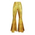 thumbnail image 5 of FRSASU Women Shiny Metallic Bell Bottom Bootcut Leggings Disco Wide Leg Pants High Waist Dance Yoga Trousers Gold, 5 of 5