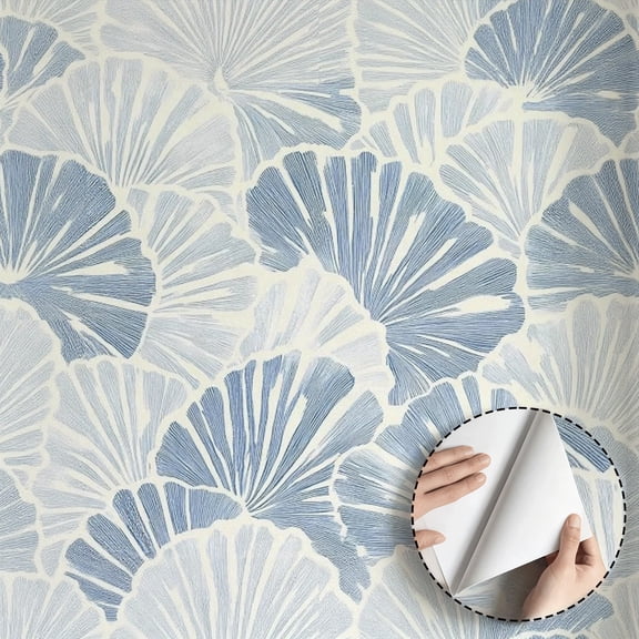 Blue Ginkgo Leaf Pattern Wallpaper Modern Minimalist Aesthetic Peel and Stick Wallpaper Waterproof Home Decor for Living Room Bedroom Bathroom Kitchen Cabinet Drawer 17.7 * 118 in