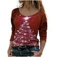 thumbnail image 1 of Blusa de manga larga con cuello redondo y estampado de árbol de Navidad para mujer Pompotops  FGAJ12482, 1 of 5