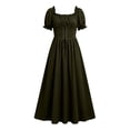 thumbnail image 2 of Women's Renaissance Peasant Dress Short Puff Sleeve Square Neck Lace Up Corset Vintage Medieval Irish Wench Maxi Dress for Halloween Cosplay Festival, 2 of 9