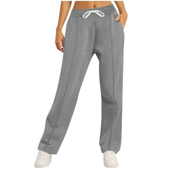 ZHYou Womens Sweatpants,Wide Leg,Soft,Elastic Drawstring Waist,Comfortable Baggy Fit Joggers,Gray,Size M