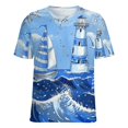 thumbnail image 5 of Ocean Lighthouse Sailboats Womens Tops Women's Fashion Casual Short Sleeve Flower Print Round Neck Pullover Top Blouse, 5 of 7