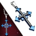 thumbnail image 2 of Stainless Steel Black Blue White Clear CZ Religious Latin Cross Pendant Necklace, 22", 2 of 3