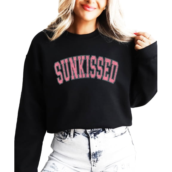 Sunkissed Sweatshirt for Women and Teens Girly Trendy Summer Sweater Black Sweatshirt Adult X-Large