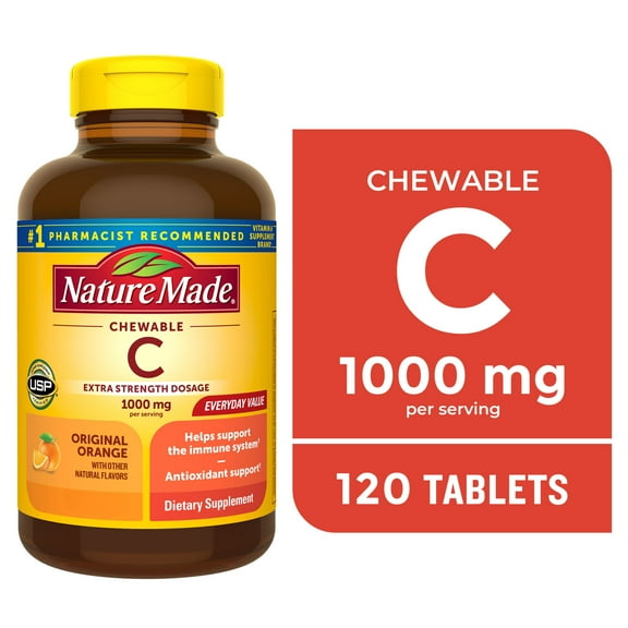 Nature Made Extra Strength Dosage Chewable Vitamin C 1000 mg per Serving Tablets, 120 Count