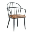 thumbnail image 3 of Industrial Brown PU Upholstered Dining Chairs with Arched Back and Matte Black Iron Base, Set of 2, 3 of 12