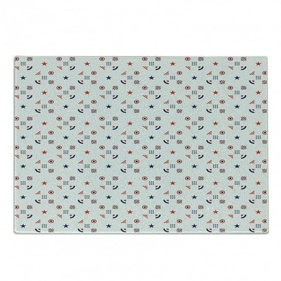 USA Cutting Board, Fourth of July Independence Day Traditional Abstract Square Forms Illustration, Decorative Tempered Glass Cutting and Serving Board, Small Size, Indigo Red White, by Ambesonne