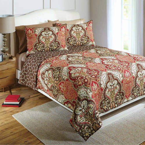 Full/Queen, Multicolor Jeweled Damask Fulll/Queen Better Homes and Gardens Quilt Collection